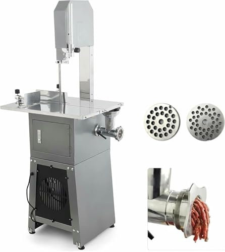 Commercial Meat Bone Saw Machine,550W Frozen Meat Bone Cutting Machine,2 in 1 Electric Bone Sawing Machine and Meat Slicer Grinder,for Cutting Fish Hoof Beef Bone,4-210Mm Thickness,250 Kg/H (Grey)