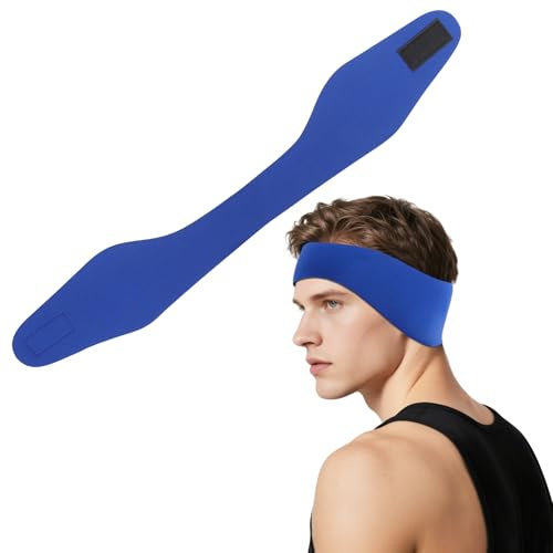 Swimming Ear Band to Hold Earplug, Adjustable Swim Headband Waterproof, Swimming Earplugs Protection Cover Keep Water Out (Blue, L)