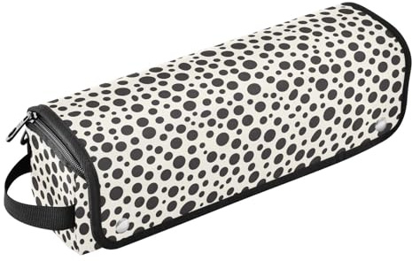 Schwarze gepunktete Haarwerkzeug-Reisetasche mit hitzebeständiger Matte, abnehmbarer Haarstyling-Zubehör-Organizer für heiße Werkzeuge, Lockenstab und Glätteisen, Haarvolumizer, Styler, Reisetasche