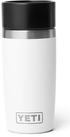 YETI Rambler Travel Bottle, Vacuum Insulated Stainless Steel Coffee Flask with Leakproof Hotshot Commuter Cap, White, 12 oz (355 ml)