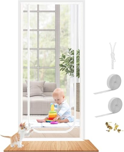 Zanzariera per animali domestici, resistente ai graffi per cani e gatti, con chiusura a cerniera, adatta a porte fino a 80 x 203 cm, per soggiorno, camera da letto e patio (nero)