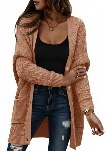 Saodimallsu Cardigan da donna, lungo, leggero, a maniche lunghe, aperto, in tinta unita, per il tempo libero, con tasca