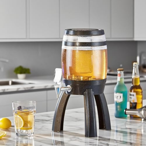 Spillatore Birra da Casa Torre per Bevande da 3 L, Torre Mimosa Luminosa, Dispenser per Bevande a Torre Sangria Stabile per Feste, Distributore di Liquori Trasparente con Cilindro per Ghiaccio(Black)