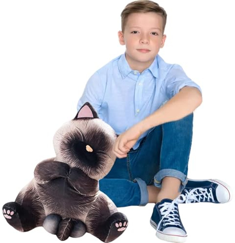 FARENFA Fat Siamese Cat Plush Pillow Ultra-Soft Siamese Kitten Stuffed Animals Cushion Chubby Siamese Kitty Plushies Gifts/15.7''