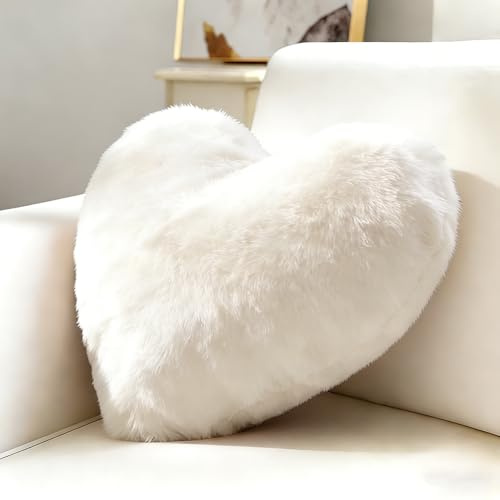Hjärtkudde gosig kudde fluffig, hjärtkudde barnrum dekor, hjärtformad kudde gosig kudde, alla hjärtans dag eller mors dag, romantisk present till födelsedag, för soffa, säng och resor (vit)