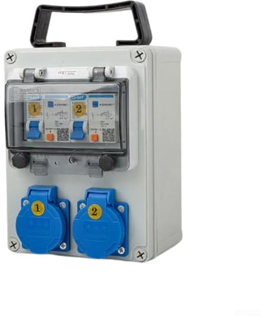 YobiLife Portable Waterproof Industrial Power Distribution Box With Rccb And Fuse For Construction Sites Gardens Workshops White 1 Pack(A)