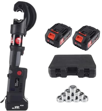 Strumento di Crimpatura Idraulica Elettrica 18V, Sertatrice Cavi Capicorda Terminali 16-400mm², Pressatrice Tubo PEX Multistrato, Include Due Batterie con Valigia
