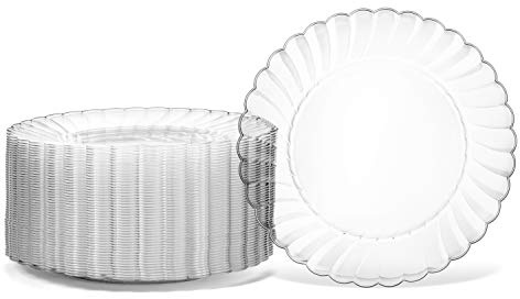 Oasis Creations Premium Hard Plastic Plate Set 50 x 9” Clear Round Plates - Washable & Reusable - Party Supplies For Birthdays, Celebrations, Buffets, Fiestas, Catering & More
