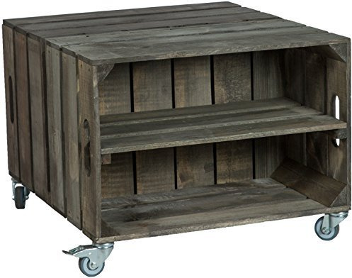 2er Obstkistentisch Elfriede mit Rollen Maße ca. 60 x 54 x 42cm Couchtisch Abstelltisch Couch Tisch Weinkiste Holzkiste Regal Obstkiste Regaltisch Wohnzimmertisch (Dunkel mit Einlage)