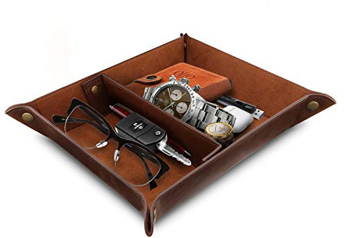 Londo Leder Taschenleerer - Vide Poche - Ledertablett Organizer, Praktische Aufbewahrungsbox - für Geldbörsen, Uhren, Schlüssel, Münzen, Handys und Büroausstattung