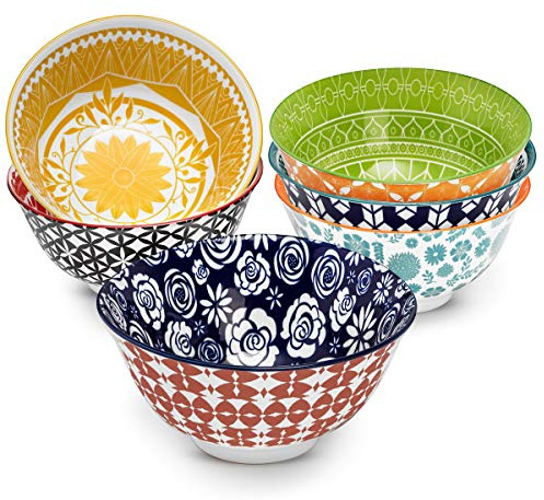 Annovero Cereal Bowl - Dishes for Serving Soup, Salad, Breakfast - Decorative Colorful Porcelain Bowls for Kitchen - Microwave, Dishwasher, Oven Safe - Zero Lead & Cadmium - 23 Oz - Set of 6