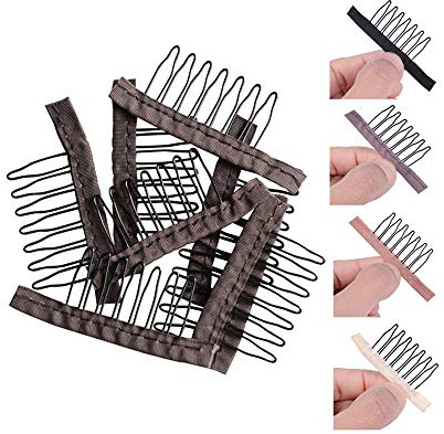 YANTAISIYU 24 Stück Perücken Wig Clips mit Zahnkamm Perückenkämme Wig Comb für Perücken und Wig Cap (dunkelbraun)