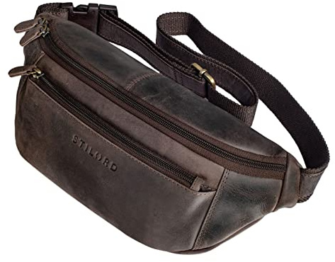 STILORD Bryce Bauchtasche Leder Gürteltasche Damen Herren Vintage Hüfttasche Reisetasche Urlaub Jogging Festival Echtleder Farbe:mittel - braun