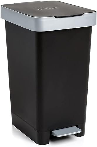 TATAY 1021027 Kitchen Bin Smart, 25 Litre Capacity, Retractable Pedal, Polypropylene, BPA Free, 30 Litre Garbage Bag. Black. Dimensions 26 x 36 x 47 cm