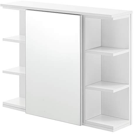 [en.casa] Badrumsväggskåp 64 x 80 x 20 cm spegelskåp med dörr och 3–3 hyllor väggskåp spånskiva vit