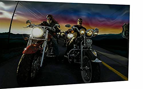Magic Canvas Art - Bilder Biker Motorräder Route 66 Leinwandbild 1- teilig Hochwertiger Kunstdruck modern Wandbilder Wanddekoration Design Wand Bild, Größe: 40 x 30 cm