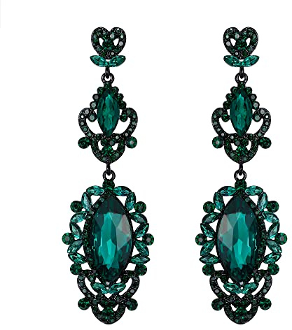EVER FAITH Hochzeit Braut-Ohrringe für Damen Mädchen, Strass Kristall Art Deco Tropfen baumeln lange Kronleuchter Ohrringe Grün