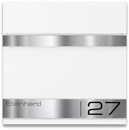 Metzler Premium Briefkasten mit Zeitungsfach Weiß - Postkasten personalisiert mit Namensschild - hochwertiger Wandbriefkasten aus V2A Edelstahl mit Pulverbeschichtung RAL 9016 - Modell Stencil