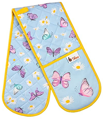 SixSigma Sports Double Oven Gloves Heat Resistant - Oven Mitts Heavy Duty Cotton Uk For Cooking, Baking, Kitchen Gloves Potholders Novelty Gifts For Men & Women (Sky Blue)