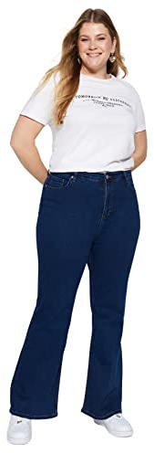 Trendyol Donne Plus Size Vita Alta Gamba Flare Plus Size Jeans, Indaco, 42, Indaco, 74/di più