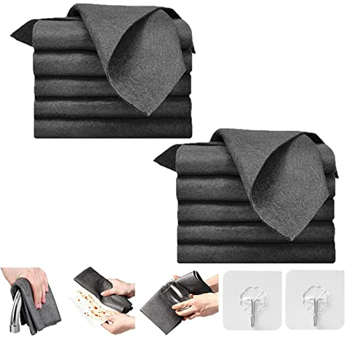 Thickened Magic Cleaning Cloth, Streak Free Magic Fiber Microfiber Cleaning Cloth, Black Reuseable Streak Free Magic Fiber Microfiber Cleaning Cloth for Glass, 11.81 * 11.81 Inch (10)
