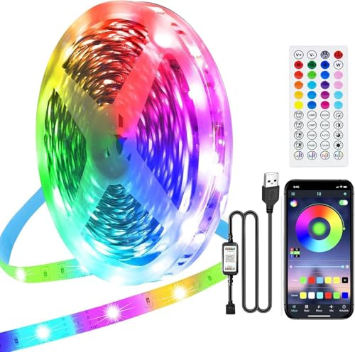 PSTAR Striscia LED 10M, RGB, USB, Bluetooth, Controllo APP, Adatta per Camera da Letto, Cucina, Decorazioni, Bar, Feste