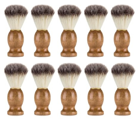 10 Pcs Wood Handled Shaving Brush for Men Shave Accessory, Bulk Beard Grooming Tool for Professional Salon, Shave Brushes Handmade Nylon Hair Brush for Men