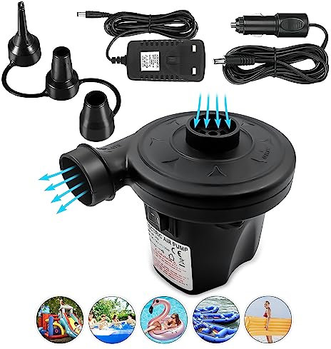 K-Mart Electric Air Pump with 3 Nozzles/Inflate Or Deflate Swimming Ring, Airbeds, Paddling Pools & Other Toys / AC110-240V/ DC12V/50W (Black-Air-Pump)