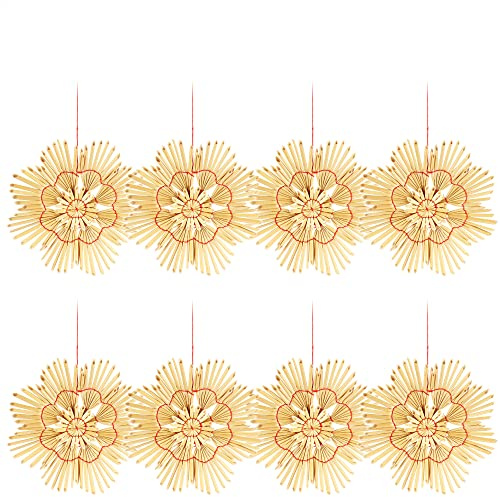 com-four® 8X Strohsterne im Mix-Set, Christbaum-Schmuck, Stroh-Anhänger | natürlicher Christbaum-Behang - Weihnachtsdekoration - 15 cm