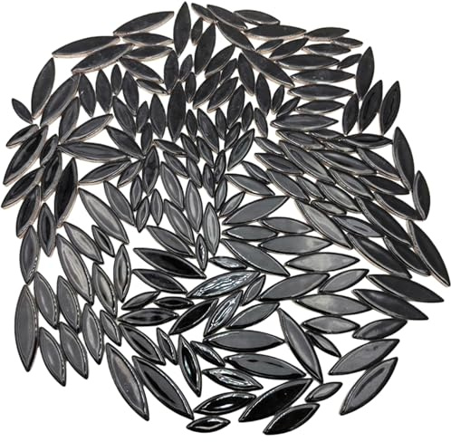 Blatt Blütenblatt Keramik Mosaik Fliesen zum Basteln, 500g Unregelmäßige Mosaikteile, DIY Herstellung Steine für Handwerk Hobby Kunst Wanddekoration (Schwarz)