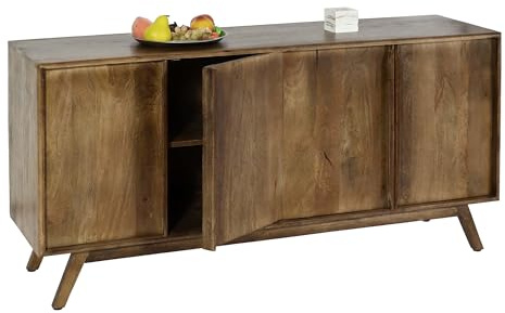 Mendler Sideboard HWC-L96 Massiv-Holz Mango 72x146x43cm, Natur | Kommode, Schrank, Anrichte, 4 Fächer, und 4, Regalböden