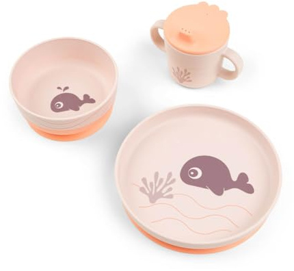 Done by Deer Foodie Baby und Kinder Geschirrset Wally Rosa - Kinderteller, Schüssel und Trinkbecher - praktische Saugnapf unter Kindergeschirr, 100% PP in Lebensmittelqualität mit rutschfestem TPE