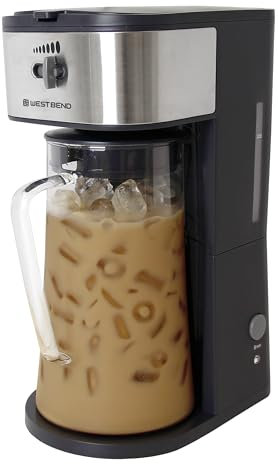 West Bend Iced Coffee Maker or Iced Tea Maker Includes an Infusion Tube to Customize the Flavor with Permanent Filter, Features Auto Shut-Off, 2.75-Quart, Black