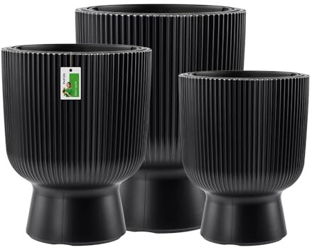 PAFEN Kunststoff Blumentöpfe auf einem Bein - Set 3 Großen 30 cm, 36 cm und 50 cm - Elegant Blumenkübel Übertopf Pflanztopf Pflanzkübel Für Innen Und Balkon Garten Pflanze | Anthrazit