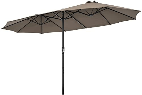 COSTWAY Parasol de Jardin Double XXL 470 x 280 cm, à 12 Côtes Manivelle Cadre Métal Toile Polyester pour Terrasse, Plage, Jardin, Piscine (Brun)