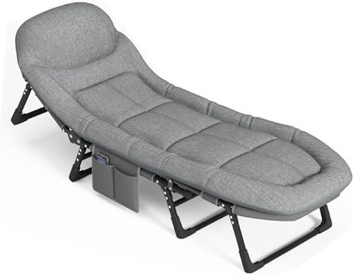 Übergroßer Liegestuhl für die Terrasse, moderner Loungesessel, zusammenklappbarer tragbarer Liegestuhl mit Kissen und 5 Positionen mit Seitentasche, Liegestuhl für die Terrasse, für Außenpool, Campi