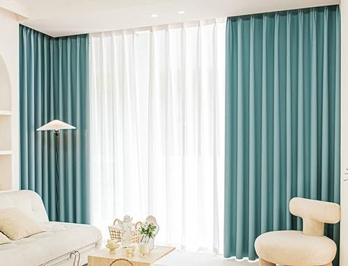 Mesnt Gardinen Blickdicht Lichtdurchlässig, Blau Raumverdunkelung Tüllen Thermovorhänge für Fensterbehandlung Wohnzimmer/Küche102 x 160 cm