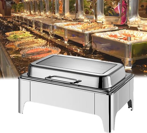 Kindevieft Electric Chafing Dish, 2 Half Size Electrical Chafing Dishes Roll Top Buffet Set 300W 9 Heating Levels Electric Buffet Servers and Warmers with Glass Lid for Catering,13QT