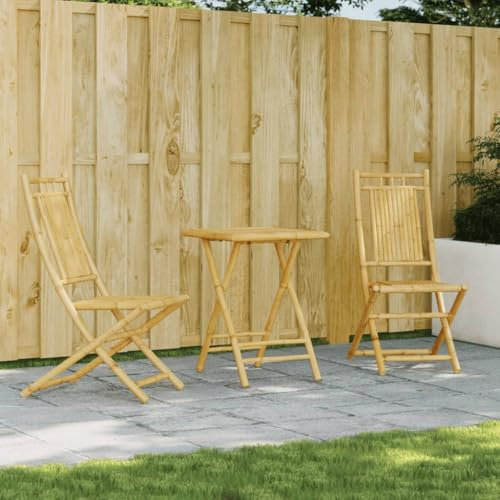 FENLAX 3-TLG. Bistro-Set Bambus Terrassetisch Balkonmöbel Balkontisch Gartentisch mit Stühlen Klapp Möbel Balkonset mit Stühle Terrassenmöbel Esszimmergruppe Gartenset Gartengarnitur Gartenmöbel Set
