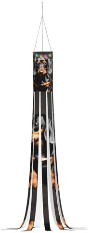 Windsack mit drei Dackeln bedruckt, Halloween-Serie, Geister-Thema, hängende Outdoor-Dekorationen, 150 cm