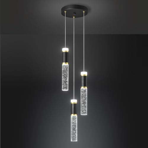 ZPBSJ Hängeleuchte moderne schwarz-gold für Kücheninsel und Esszimmer, dimmbare LED Pendelleuchte Bubble Crystal (3-Licht)