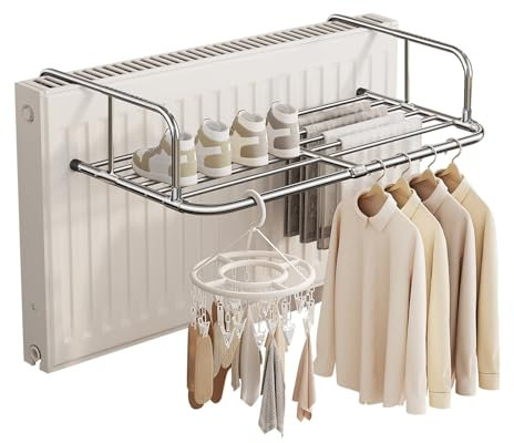 Tendedero Balcón Barandilla, Tenderetes de Ropa Plegables de Acero Inoxidable, Para Balcón/Radiador/Pared, Para Colgar Calcetines Ropa, Tendedero Universal Extensible Para Interior Y Exterior(68-120cm