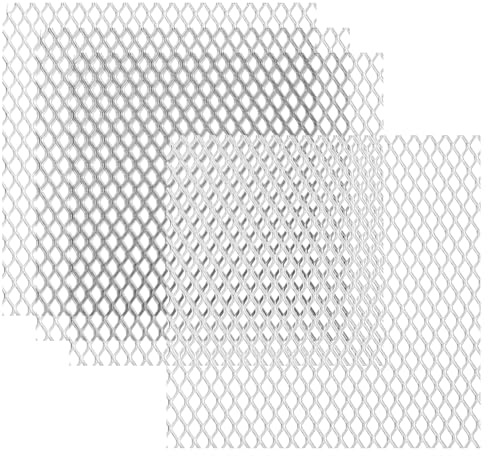 PATIKIL 4 L x 4 W Universal Car Grill Mesh, 4Pcs 5x8mm Diamond Hole Aluminum Mesh Expanded Perforated Metal Sheet for Ventilation Filtration Dryer Vent Guard Screen, Silver Tone