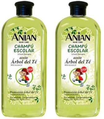 ANIAN KIDS - Champú Árbol de Té, 400 ml, Ideal para Niños, Prevención Contra los Piojos, Suaviza e Hidrata el Cabello, Calma los Picores del Cuero Cabelludo (Paquete de 2)