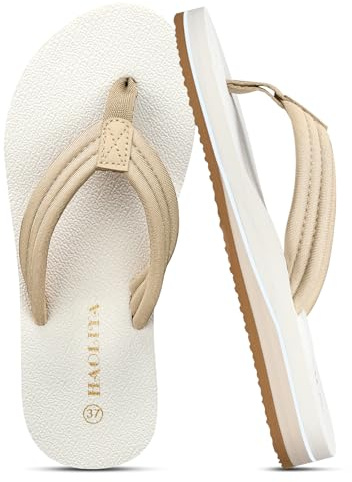 HAOLIRA Flip Flops damtyg mjuk ortopedisk tåavskiljare med båge-stöd lätt, bekväm, halkfria, sommar, strandsandaler, Beige vit, 41 EU