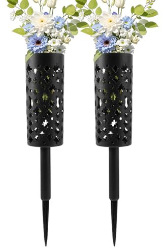 Moxeupon Set di 2 vasi funerari con spine di terra, robusto supporto per fiori in metallo con design decorativo traforato, per giardino, monumento e esterni