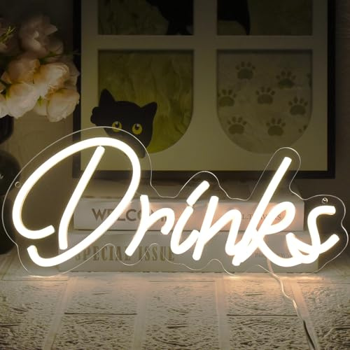 UExnkj-Y Drinks Buchstaben Leuchtreklame Warmweißes Drink Led Schild Dimmbar Bar Schild mit USB-Betrieb für Pub Home Bier Bar Club Man Cave Restaurant Shop Sign Dekor