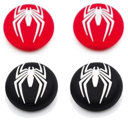 Kool Millennials Spider Thumb Grip Caps, 4-Pack Silicone Joystick Covers Compatible with PS4, PS5, Xbox One, and Xbox Series X/S Controllers - Red and Black Anti-Slip Analog Stick Enhancers