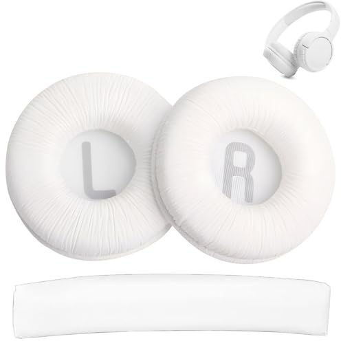 Coussinets d'oreilles Mousse de Remplacement, 1 Paire Coussinet Casque et 1 Bandeau pour JBL Tune600 T500BT T450 T450BT JR300BT avec Mousse à Mémoire，70 mm (Blanc)