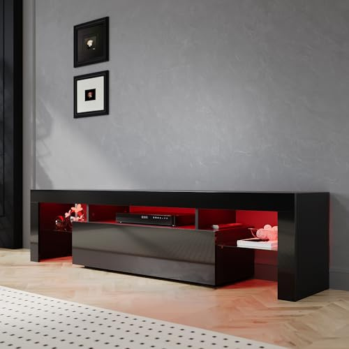 Sirhona - Mueble para TV LED, negro, banco de TV, 180 x 35 x 45 cm, iluminación LED RGB con color ajustable, capacidad de carga 40 kg, adecuado para salón o dormitorio